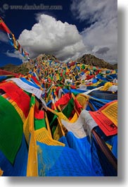 asia, clouds, cumulus, flags, prayers, tibet, vertical, yumbulagang, photograph