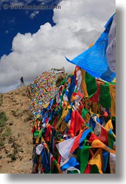 asia, clouds, cumulus, flags, prayers, tibet, vertical, yumbulagang, photograph