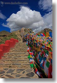 asia, clouds, cumulus, flags, prayers, tibet, vertical, yumbulagang, photograph