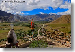 asia, chimney, horizontal, landscapes, mountains, smoke, tibet, yumbulagang, photograph