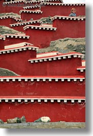 asia, asian, gayle, red, roadside temple, staircase, style, tibet, vertical, yumbulagang, photograph