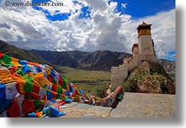 asia, asian, clouds, flags, horizontal, nature, palace, prayers, sky, style, tibet, yumbulagang, yumbulagang palace, photograph
