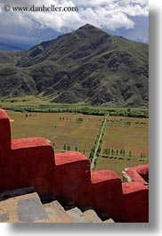 asia, asian, clouds, mountains, nature, red, sky, stairs, style, tibet, vertical, yumbulagang, yumbulagang palace, photograph