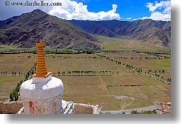asia, asian, clouds, horizontal, landscapes, mountains, nature, sky, stupas, style, tibet, yumbulagang, yumbulagang palace, photograph