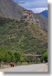 asia, asian, palace, style, tibet, under, vertical, walking, womens, yumbulagang, yumbulagang palace, photograph