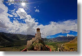 asia, asian, clouds, horizontal, landscapes, nature, palace, sky, style, sun, tibet, yumbulagang, yumbulagang palace, photograph