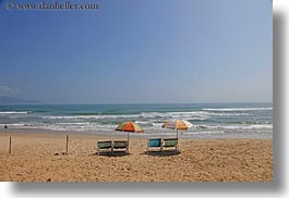 asia, beaches, chairs, danang, horizontal, umbrellas, vietnam, photograph