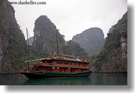 asia, boats, ha long bay, horizontal, junkets, mountains, nature, vietnam, photograph