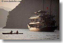 asia, boats, ha long bay, haze, horizontal, kayaks, vietnam, photograph