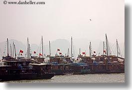 asia, boats, flags, ha long bay, horizontal, vietnam, vietnamese, photograph