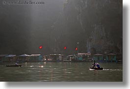 asia, boats, ha long bay, horizontal, nature, rowing, sky, small, sun, sunbeams, vietnam, womens, photograph