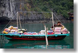 asia, boats, goods, ha long bay, horizontal, selling, small, vietnam, womens, photograph