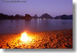 asia, beaches, dusk, fire, ha long bay, horizontal, mountains, nature, scenics, slow exposure, vietnam, photograph