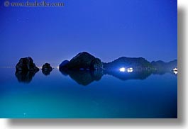 asia, boats, ha long bay, horizontal, mountains, nature, nite, reflections, scenics, slow exposure, vietnam, photograph