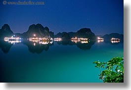 asia, boats, ha long bay, horizontal, mountains, nature, nite, reflections, scenics, slow exposure, vietnam, photograph