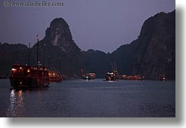 asia, boats, ha long bay, horizontal, mountains, nature, nite, reflections, scenics, vietnam, photograph
