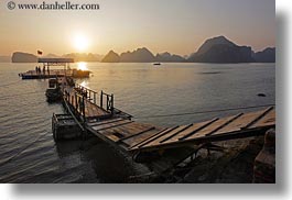 asia, dock, ha long bay, horizontal, mountains, nature, sky, sun, sunsets, vietnam, photograph