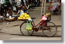 asia, bicycles, bikes, fruits, hanoi, horizontal, melons, vietnam, photograph