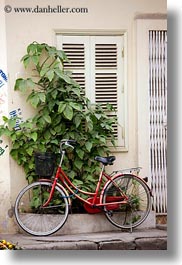 asia, bicycles, bikes, hanoi, red, vertical, vietnam, photograph