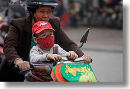 asia, bikes, grandmother, hanoi, horizontal, motorcycles, people, toddlers, vietnam, photograph