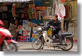asia, bikes, hanoi, horizontal, men, motorcycles, people, sitting, vietnam, photograph