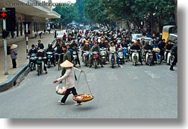 asia, bikes, for, hanoi, horizontal, motorcycles, pedestrians, people, vietnam, waiting, photograph