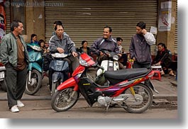 asia, bikes, hanoi, horizontal, men, motorcycles, people, red, vietnam, photograph