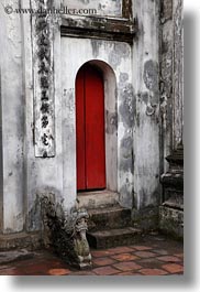 asia, buildings, concrete, confucian temple literature, doors, hanoi, red, vertical, vietnam, photograph