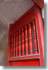 asia, balisters, confucian temple literature, doors, hanoi, red, vertical, vietnam, photograph