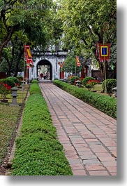 asia, bricks, confucian temple literature, gardens, hanoi, vertical, vietnam, walkway, photograph