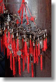 asia, bells, confucian temple literature, hanoi, red, tassels, vertical, vietnam, photograph