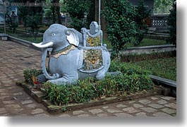 asia, confucian temple literature, elephants, hanoi, horizontal, statues, vietnam, photograph