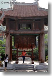 asia, buildings, confucian temple literature, drums, girls, hanoi, people, vertical, vietnam, photograph