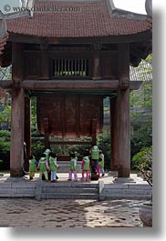 asia, childrens, confucian temple literature, green, hanoi, jackets, people, school, vertical, vietnam, photograph