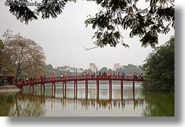 asia, bridge, crossing, hanoi, horizontal, lakes, people, red, vietnam, photograph