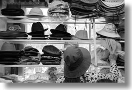 asia, black and white, hanoi, hats, horizontal, shops, vietnam, womens, photograph