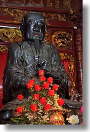 asia, buddhas, hanoi, red, roses, temples, vertical, vietnam, photograph