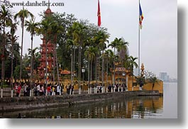 asia, crowds, hanoi, horizontal, palm trees, tran quoc pagoda, vietnam, photograph