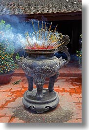 asia, hanoi, insence, pots, smoking, tran quoc pagoda, vertical, vietnam, photograph