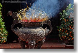 asia, hanoi, horizontal, insence, pots, smoking, tran quoc pagoda, vietnam, photograph