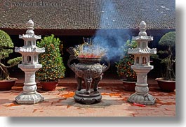 asia, hanoi, horizontal, insence, pots, smoking, tran quoc pagoda, vietnam, photograph