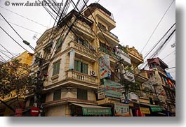 asia, buildings, hanoi, horizontal, tangled, telephones, vietnam, wires, photograph