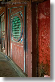 arts, asia, doors, green, hoi an, red, thatched, vertical, vietnam, windows, photograph