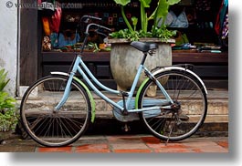 asia, bicycles, bikes, blues, flowers, hoi an, horizontal, lights, vietnam, photograph