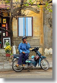 asia, bikes, hoi an, men, motorcycles, sitting, vertical, vietnam, photograph