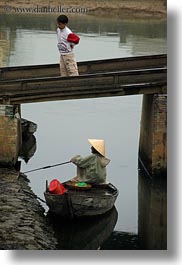 asia, boats, bridge, fishermen, hoi an, under, vertical, vietnam, photograph