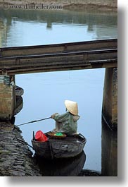 asia, boats, bridge, fishermen, hoi an, under, vertical, vietnam, photograph