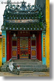 asia, buildings, fancy, hoi an, moped, vertical, vietnam, photograph