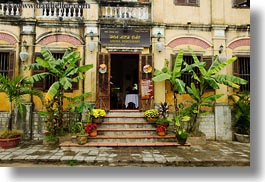 asia, buildings, hoi an, horizontal, palm trees, restaurants, vietnam, photograph