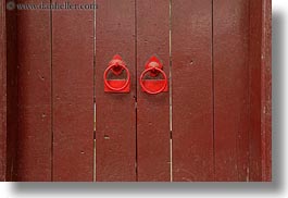 asia, doors, hoi an, horizontal, knockers, red, vietnam, photograph